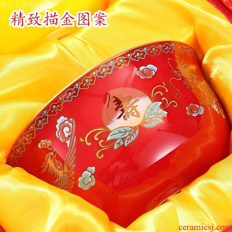 BQ longevity bowl order to acknowledge Chinese ceramic tableware birthday gift box suit old people elder birthday wholesale