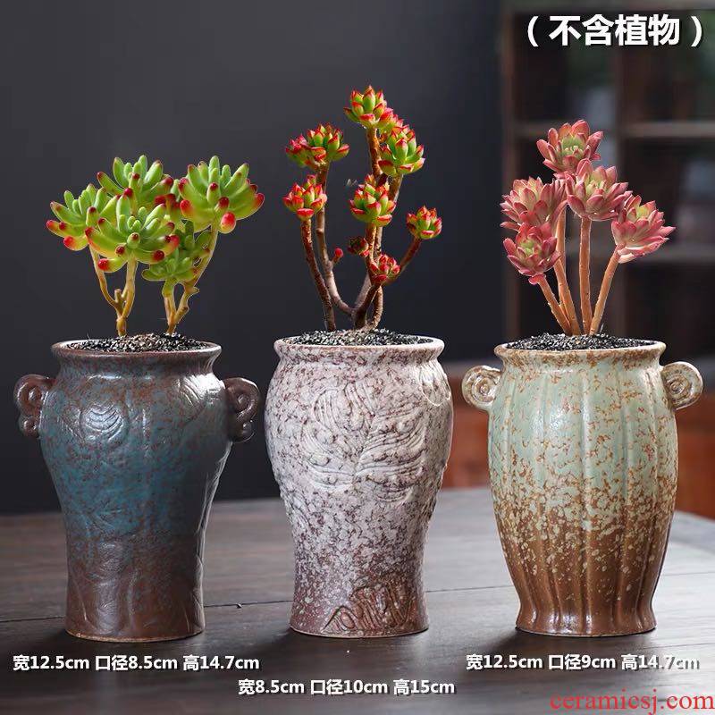 Fleshy flower POTS of large diameter clearance package mail creative combination of potted the plants and old coarse pottery breathable restoring ancient ways, Fleshy