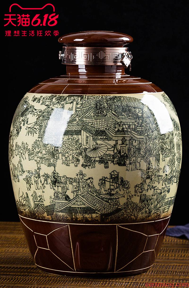 JingDe archaize big jars of household sealing liquor bottle ceramic deposit it 10 jins 20 jins 50 kg to mercifully wine