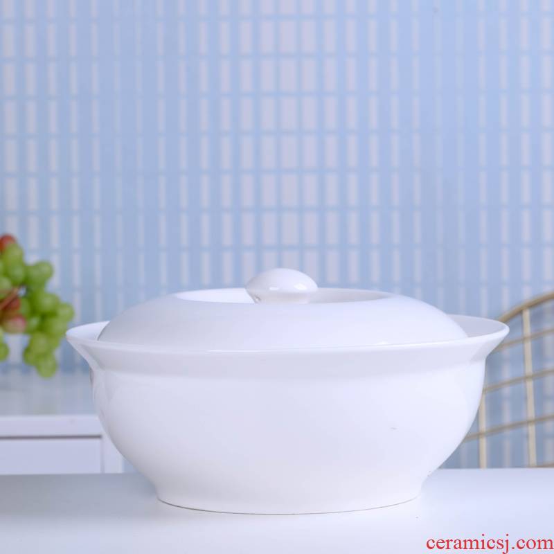 Jingdezhen ceramic white large soup bowl of household microwave oven with cover soup basin product of pot mercifully rainbow such as bowl dish bowl of soup