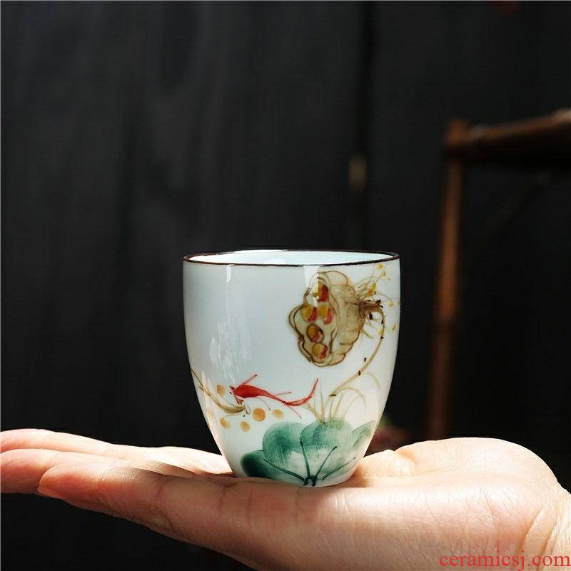 Under the glaze color hand - made single CPU 2 two ceramic wine cup cup household creative beer glass in the traditional Chinese style