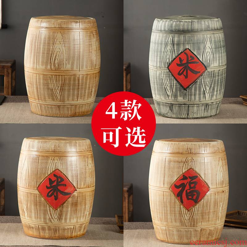 Jingdezhen ceramic barrel ricer box 10 jins 20 jins 30 jins 50 jins home who with cover seal cylinder surface of cylinder storage