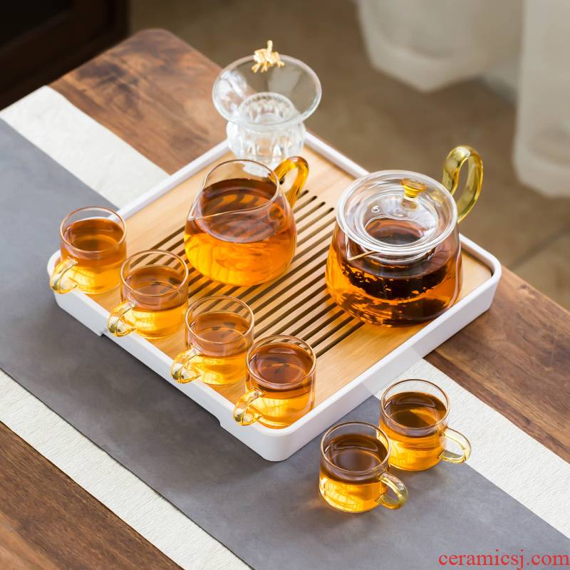 The Heat - resistant glass tea set suit modern household kunfu tea transparent small tea set, contracted Japanese tea cups