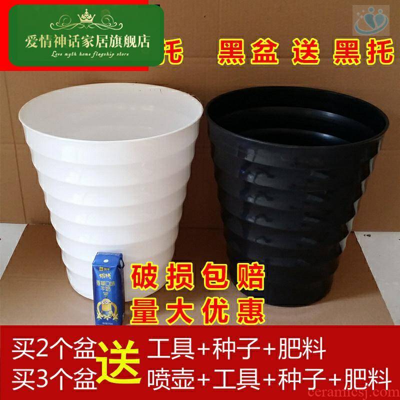 Super extra large and thick white plastic flower POTS imitation ceramic high heavy round flower pot thread flowerpot