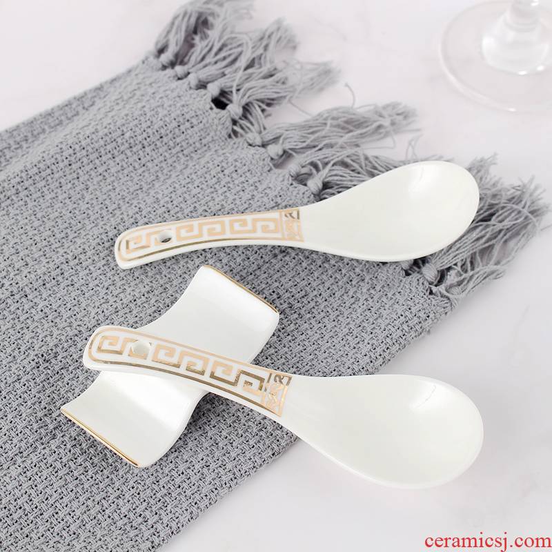 Ceramic spoon long handle hotel home ultimately responds soup spoon stirring spoon bending creative yellow gold spoon ipads porcelain spoon