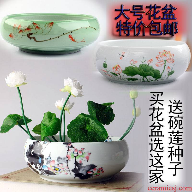Special offer large bowl lotus basin ceramic flower pot copper money plant grass daffodils water lily lotus hydroponic plant pot