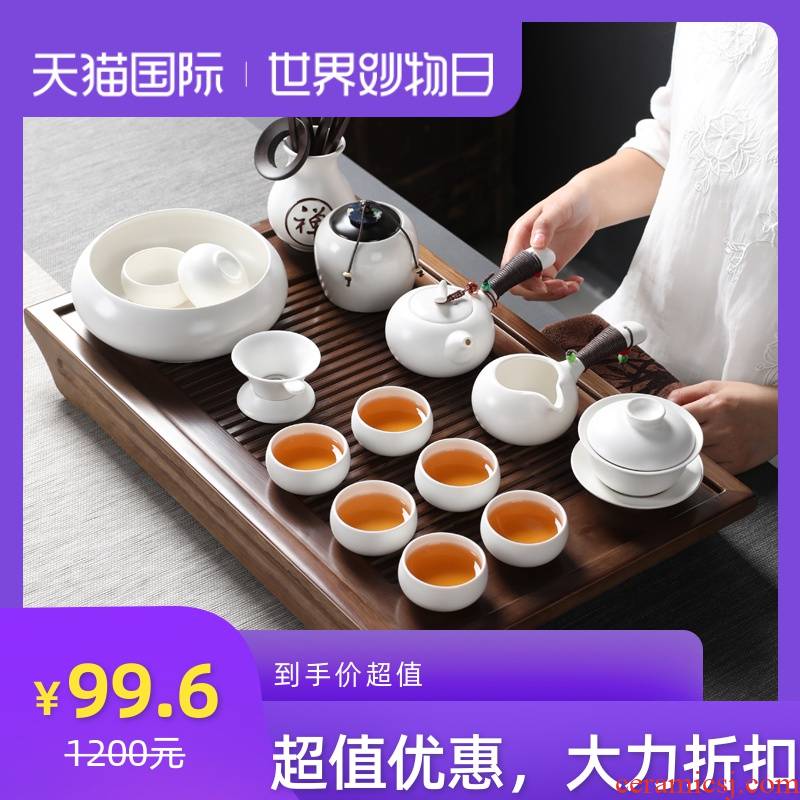 White porcelain tea set ceramic kung fu tea tea tray of a complete set of tea tureen teapot teacup household contracted