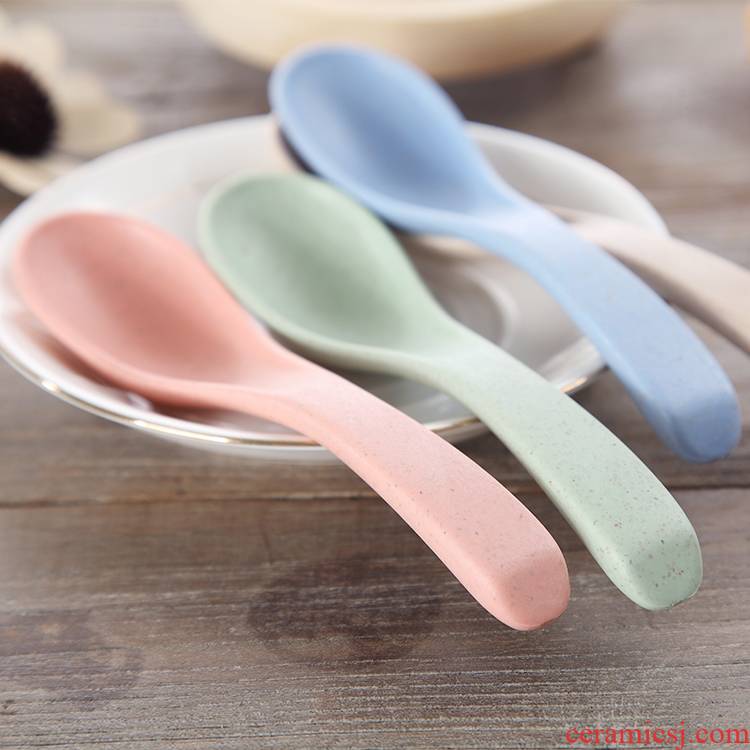 Creative wheat straw household spoons four express long handle soup fish porridge spoon set meal spoon, chopsticks tableware