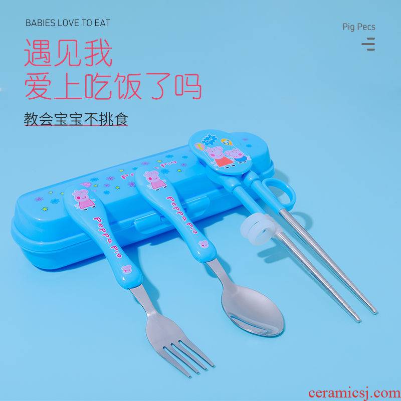 The Children 's home child training chopsticks spoons forks suit baby learning practice consisting of stainless steel tableware chopsticks