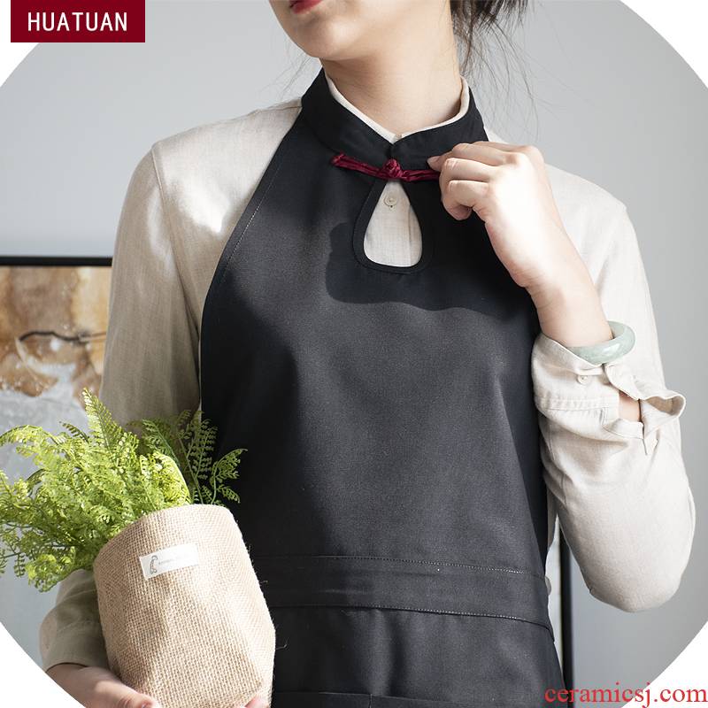 Apron waite wind Chinese restaurant kitchen waterproof canvas overalls female fashion male tea custom LOGO printing