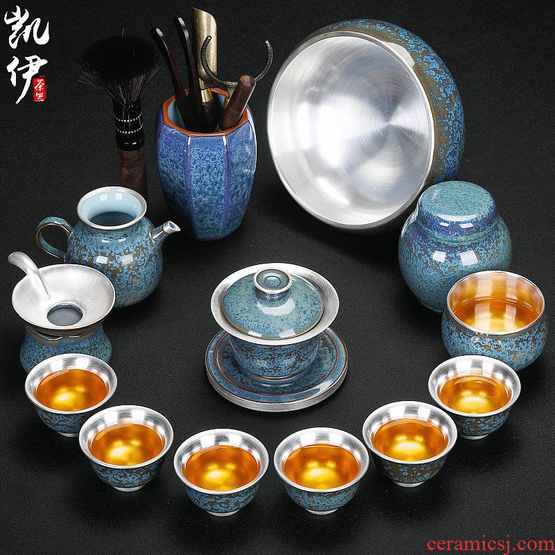 Taiwan floating cui aquamarine coppering. As silver kung fu tea set household teapot sample tea cup coppering. As silver cup three tureen
