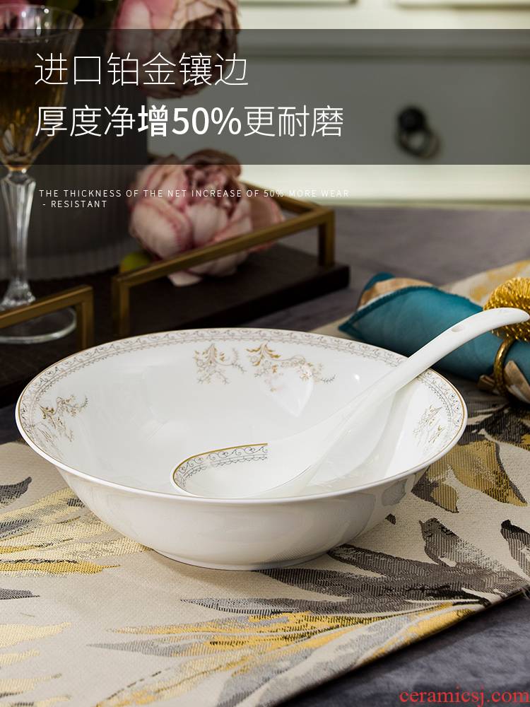 Jingdezhen ceramic soup pot of soup pot dishes set tableware circular creative large - sized domestic large bowl of soup bowl of the big spoon