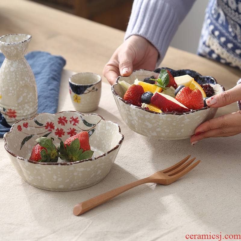 Japanese style restoring ancient ways snowflakes glaze ceramic tableware roasted bowl large household single baked bread and butter of fruits and vegetables salad bowl