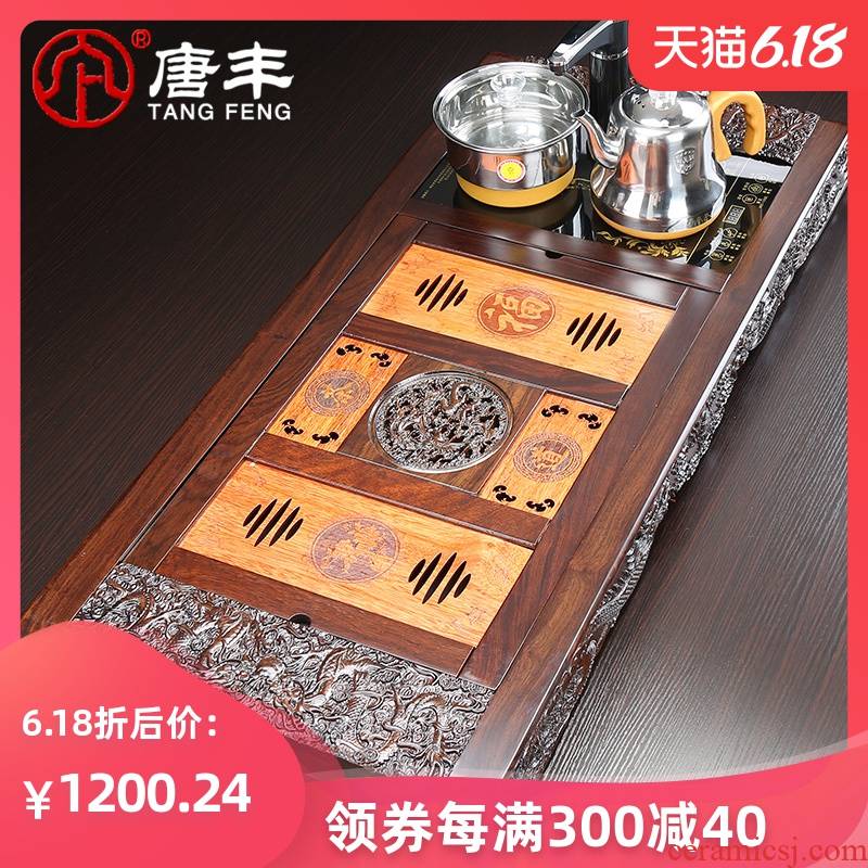 Tang Feng ebony wood tea tray tea sea contracted Chinese kung fu tea set four unity of electric heating furnace z restoring ancient ways