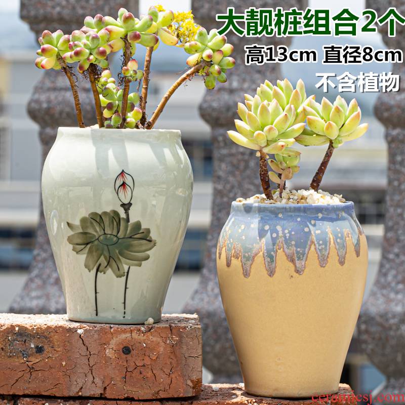 Meaty little old ceramic clearance specials of large diameter running the flowerpot coarse pottery flowerpot pack mail air suction meat meat the plants