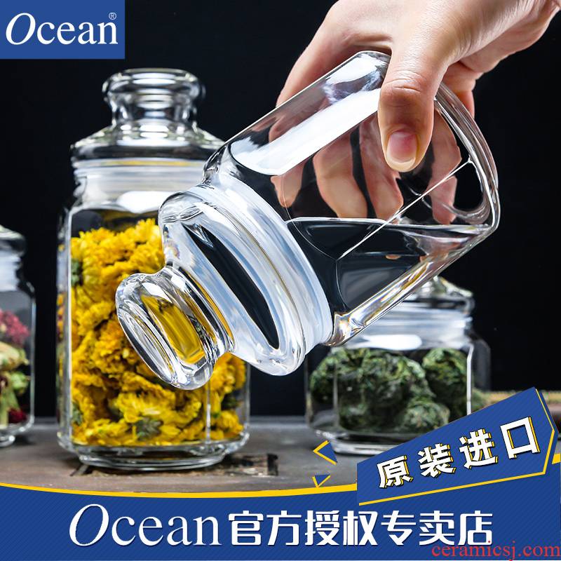 Ocean import small caddy fixings seal pot of tea tea set portable moistureproof box transparent glass storage tank