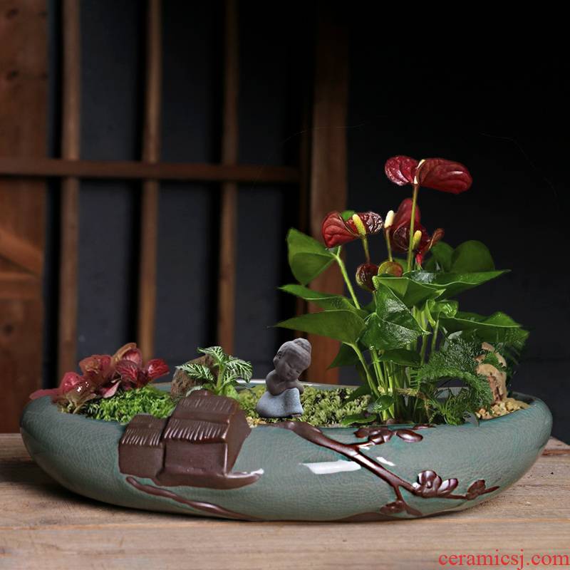 Elder brother up POTS ceramics China creative wind bonsai home rich tree green plant basin of potted plant large, fleshy