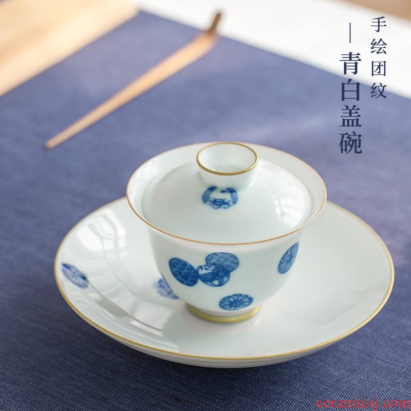 The Escape this hall jingdezhen blue and white porcelain manually tureen household ceramics three cups to tureen tea bowl set tea service
