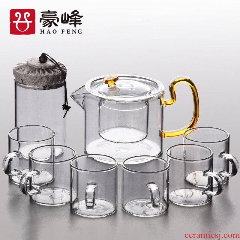 Glass tea set suit Japanese kung fu tea cups transparent household contracted and I high temperature resistant black tea tea teapot
