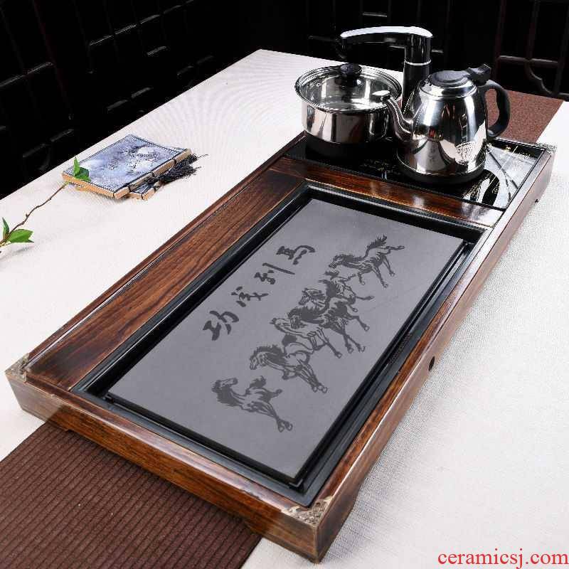 Ebony sea kung fu tea tray automatic integration of household solid wood sharply tea tea set stone tea kettle