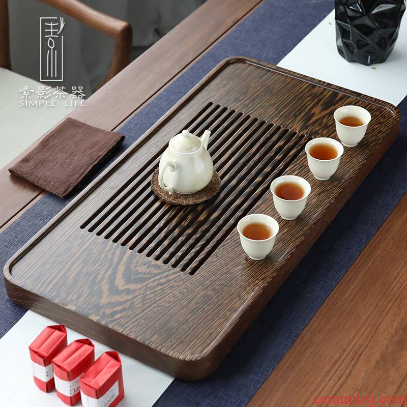 Plain film wing wood tea tray household contracted solid wood kung fu tea tea table drawer storage small tea saucer