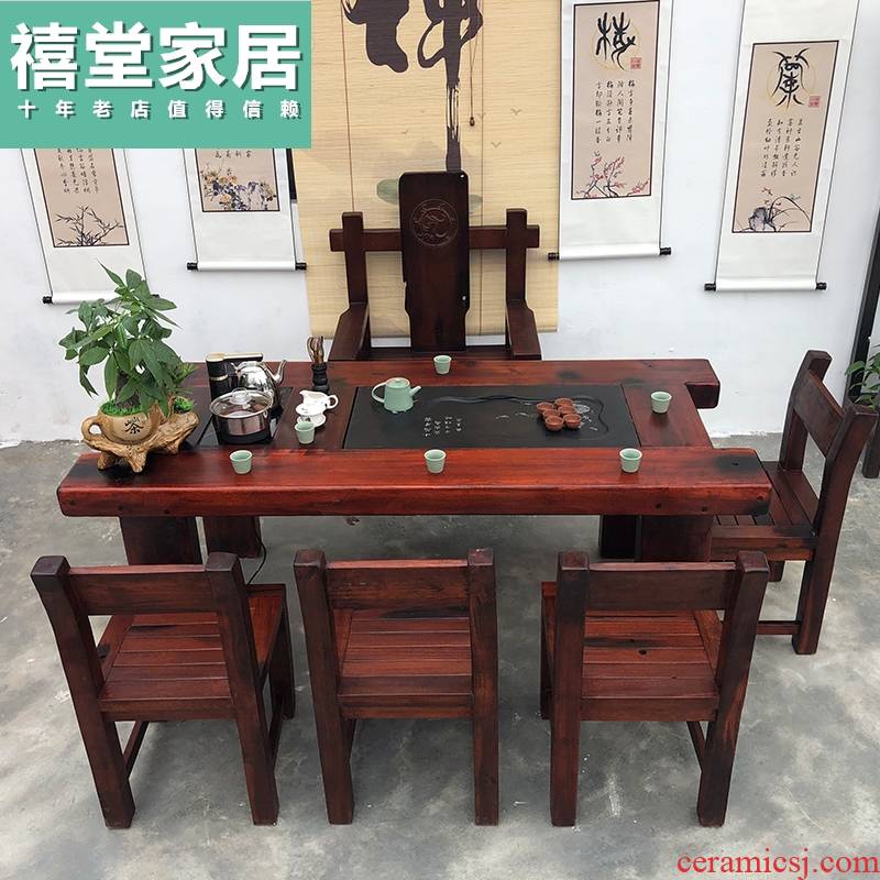 Tables and chairs combination of Chinese style tea sitting room solid wood tea kettle automatic office tea table, tea table