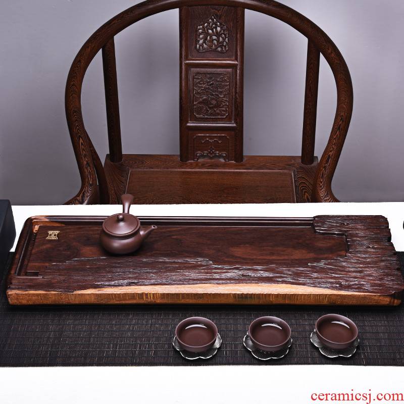 HaoFeng household ebony ground the whole piece of solid wood tea tray, black rosewood tea tea tray tray log restore ancient ways