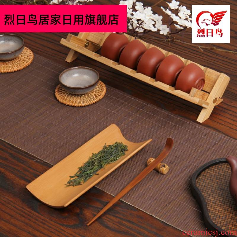 Bamboo tea three - piece ChaZhen tea spoon teaspoon of tea is pure manual tea holder tea set accessories