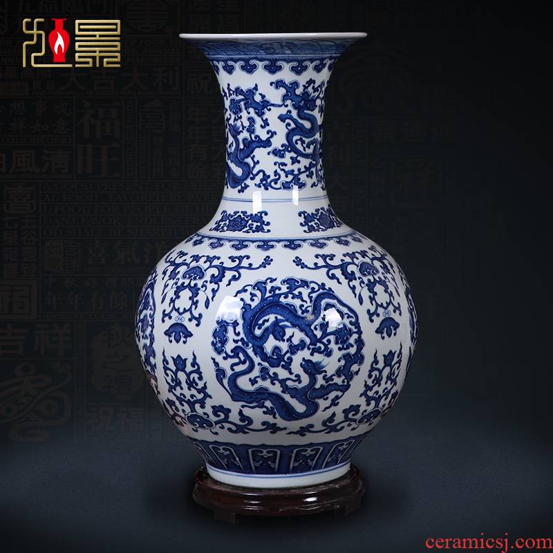 Jingdezhen blue and white porcelain ceramic vases, flower arranging is new Chinese style household living room TV ark adornment furnishing articles