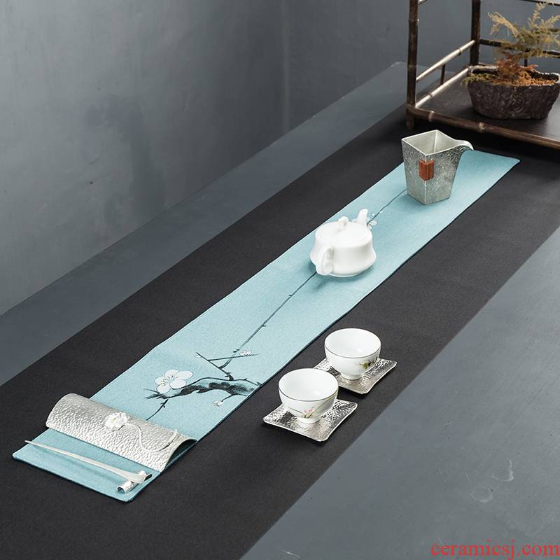 Building in cotton and linen tea mat bamboo curtain bamboo bamboo mat mat linen tea towel tea table flag tea Japanese in Taiwan