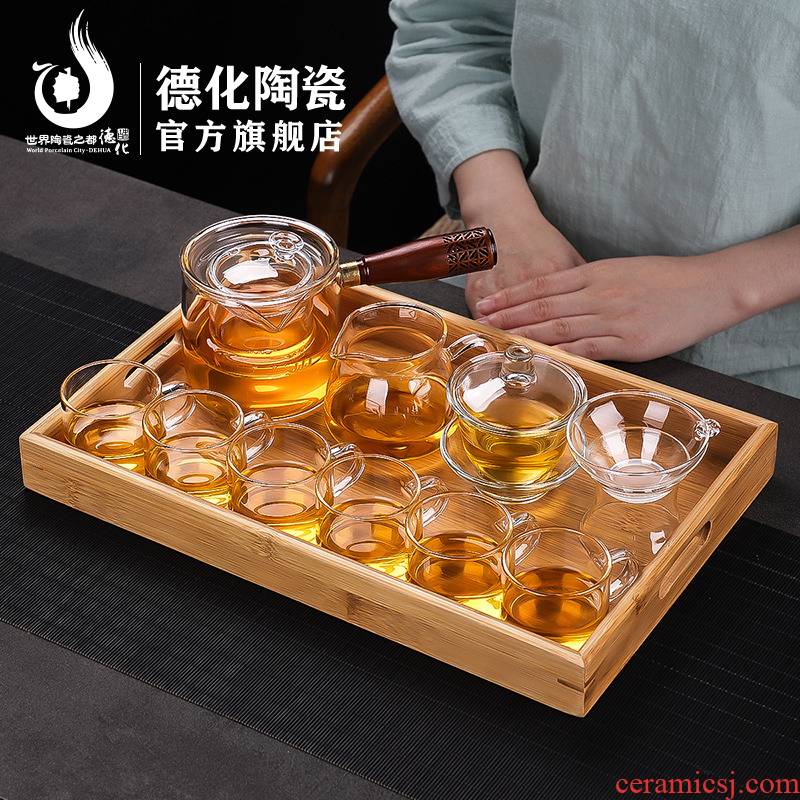 Transparent glass kung fu tea set home tea ware has solid wood tea table contracted melamine tray was cooking pot
