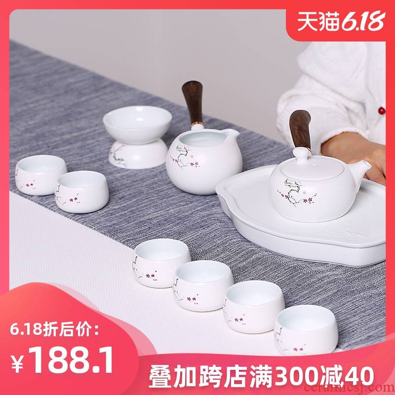 The Find mei creative ceramic kung fu tea set through the snow suit household up with white lid bowl set of tea cups gift boxes