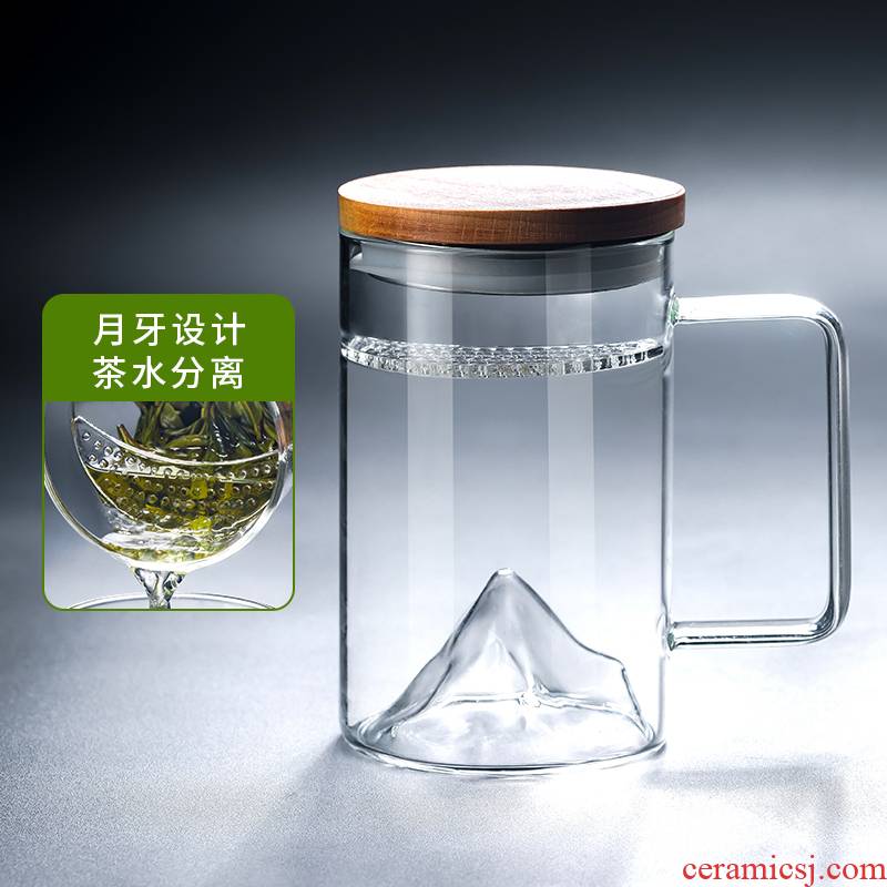 Crescent glass separation filter tea cups of green tea tea male office take cover transparent large household