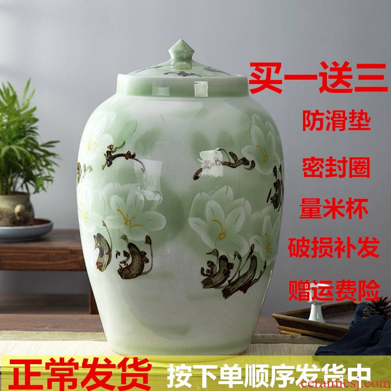 Jingdezhen ceramic barrel tank caddy fixings 50 kg 100 catties of household ceramics storage tank with cover sealed container