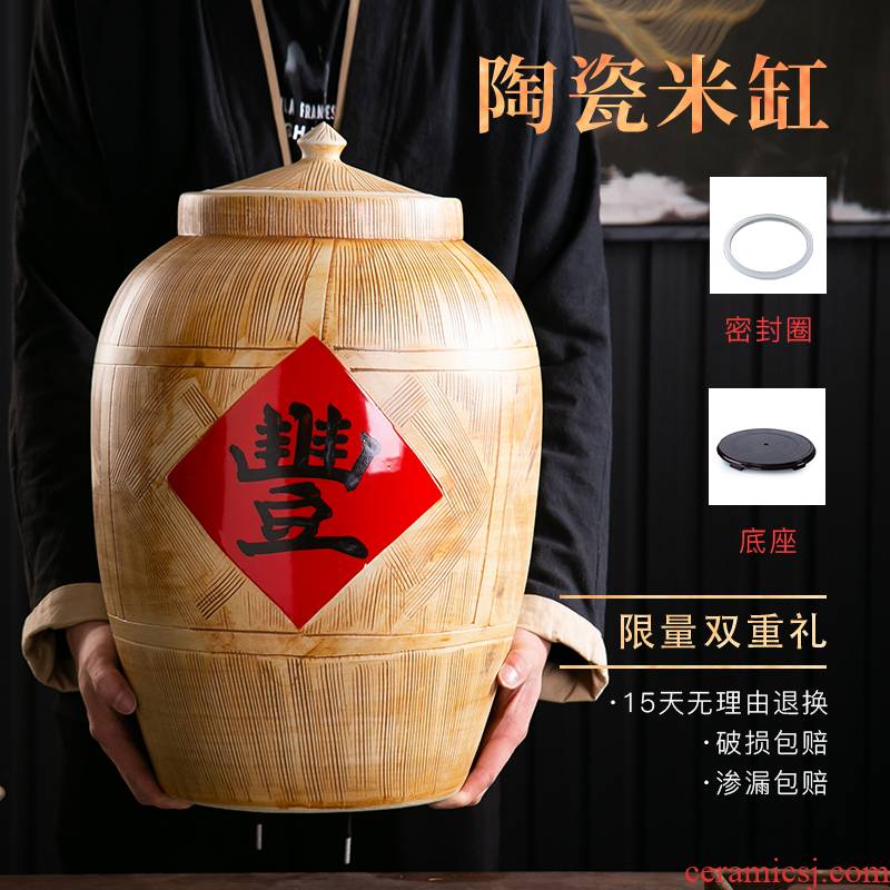 Jingdezhen ceramic barrel ricer box 20 jins 30 jins 50 jins, 100/storage tank with cover seal moisture insect - resistant rice pot