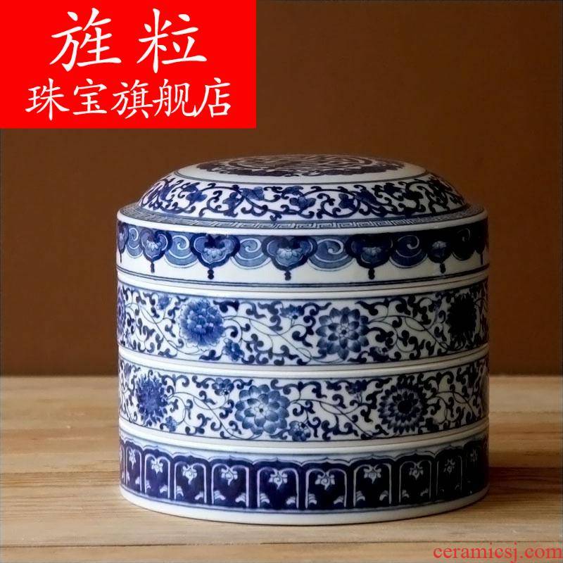 Az jingdezhen ceramic checking painting under the glaze color caddy fixings tea urn hand - made of blue and white porcelain tea pot of tea cake box