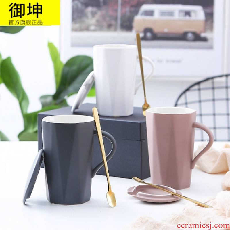 Keller with Creative ceramic cup with cover cup coffee spoon couples home han edition contracted mark cup cup female students