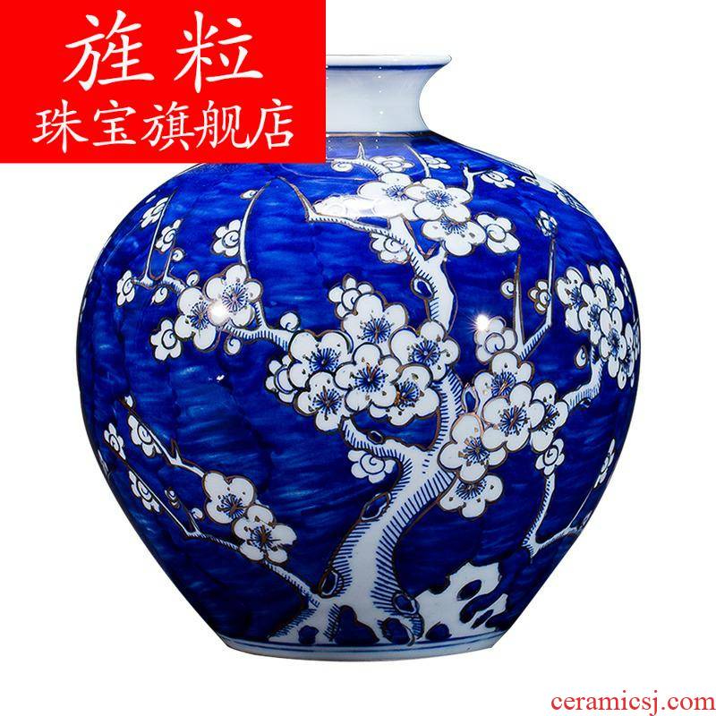 Q7 jingdezhen blue and white porcelain ceramics hand - made of ice MeiWen fuels the vase Chinese style living room furnishing articles rich ancient frame