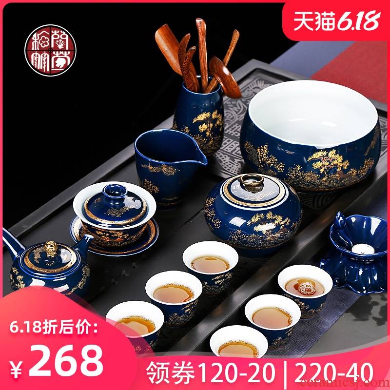 Jingdezhen kung fu tea set ceramic teapot home office tureen ji blue porcelain cups tea tea set
