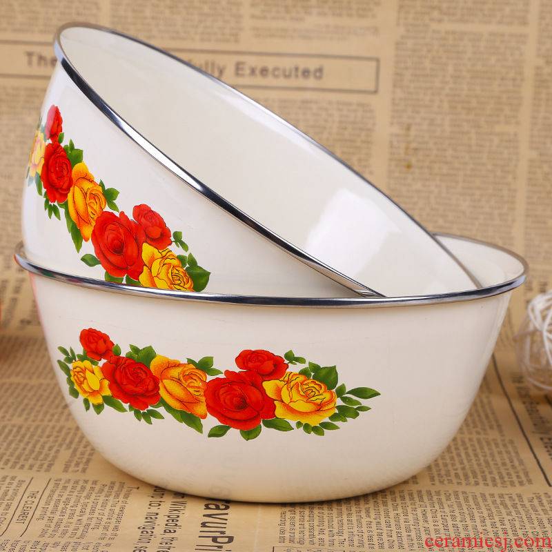 Enamel large mixing bowl with cover preservation box mercifully rainbow such to use as the pot soup bowl of fruits and vegetables salad Enamel pot