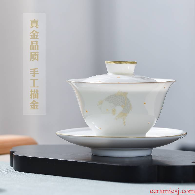 The Escape this hall pure manual white porcelain only three tureen tea cups suit of jingdezhen ceramic cups kung fu tea tea bowl