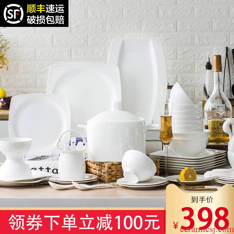 The dishes suit pure white jingdezhen ceramic tableware suit under The glaze color dishes home European contracted ipads porcelain bowl chopsticks