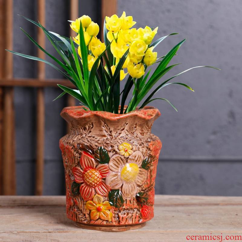 Fleshy flower pot special ceramic hand - made household the plants potted butterfly orchid clivia bracketplant flowerpot big Chinese wind