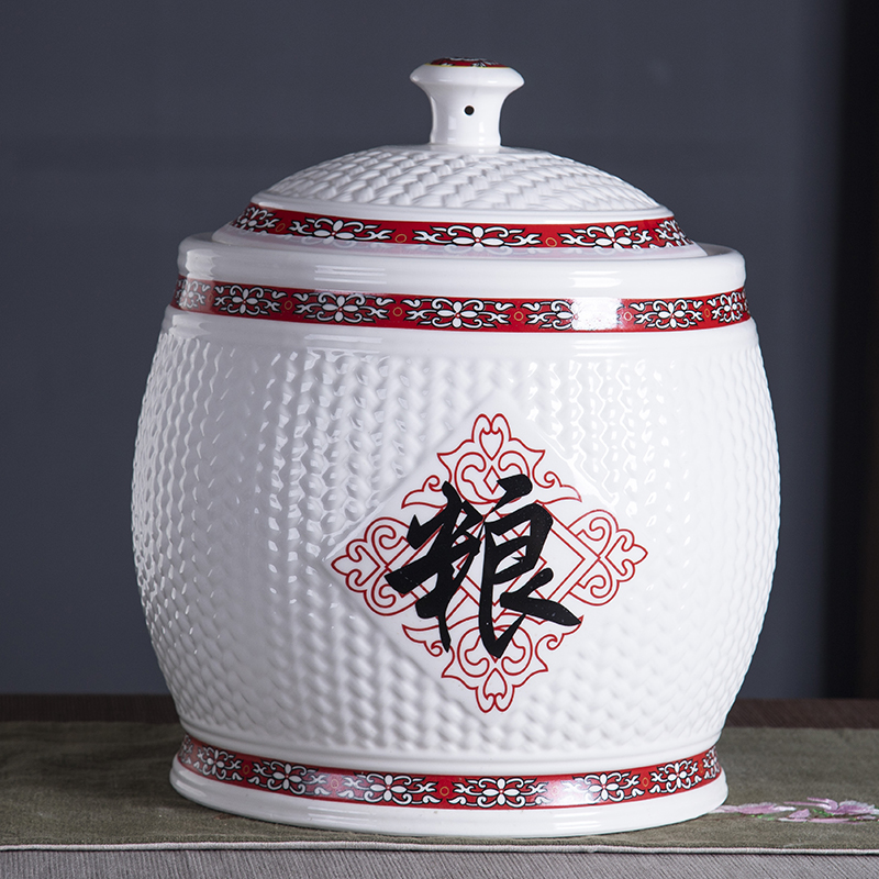 Jingdezhen ceramic barrel ricer box 10 jins 20 jins 30 jins household rice storage box with cover moistureproof insect - resistant seal storage