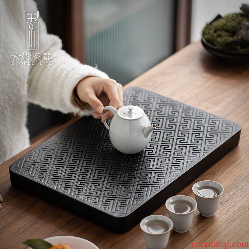 Element shadow back grain tea tray household contracted impounding water drainage ceramic dry tea big pot of retainer plate number