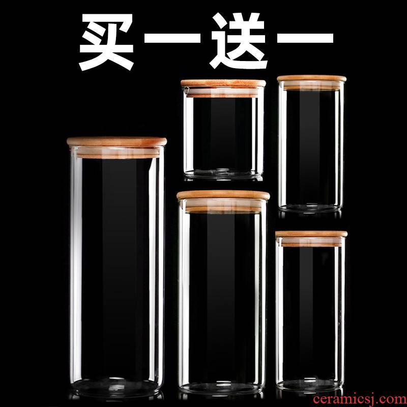 Glass sealing GuanPing child receive a cassette of wooden cover transparent pot food grain storage kitchen household caddy fixings