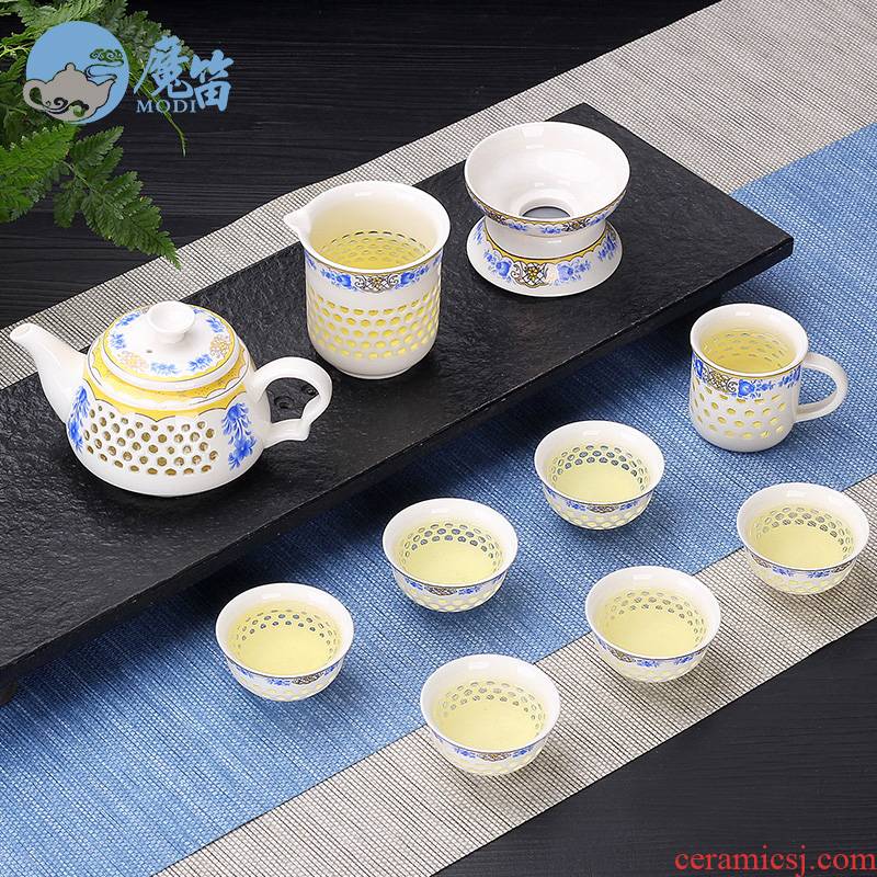 The flute creative household and exquisite ceramic kung fu tea set tea tray tureen teapot tea cup contracted with tea