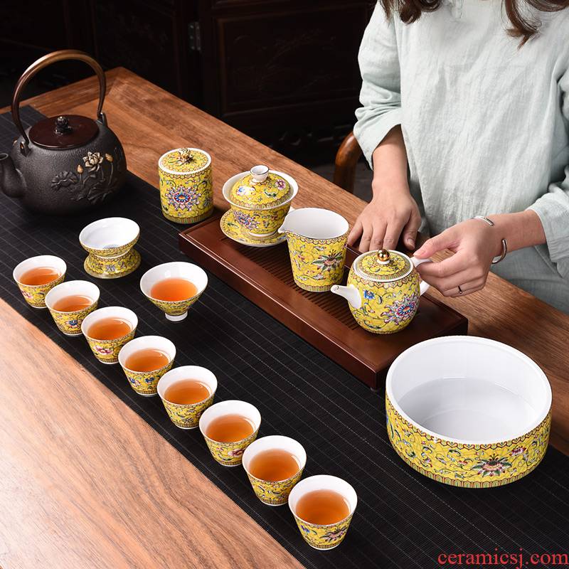Chinese tea set household ceramics enamel kung fu tea tureen teapot gift boxes