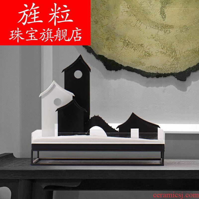 Bf of new Chinese style porch dry landscape metal soft adornment sitting room tea table example room teahouse book building sand table