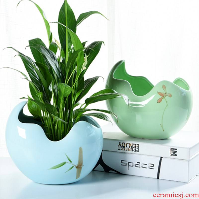Large ceramic pot daffodil indoor green, the plants hydroponics miniascape of creative move water raise copper bowl lotus basin of grass